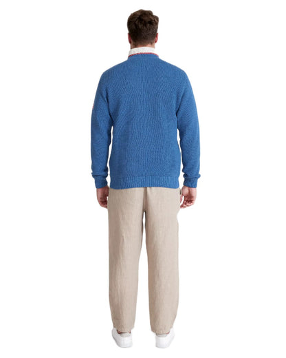 Copen Blue Coloured Holebrook Mens Classic Knitted Windproof Sweater on white background 