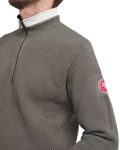 Dusty Olive Coloured Holebrook Mens Classic Knitted Windproof Sweater on white background 