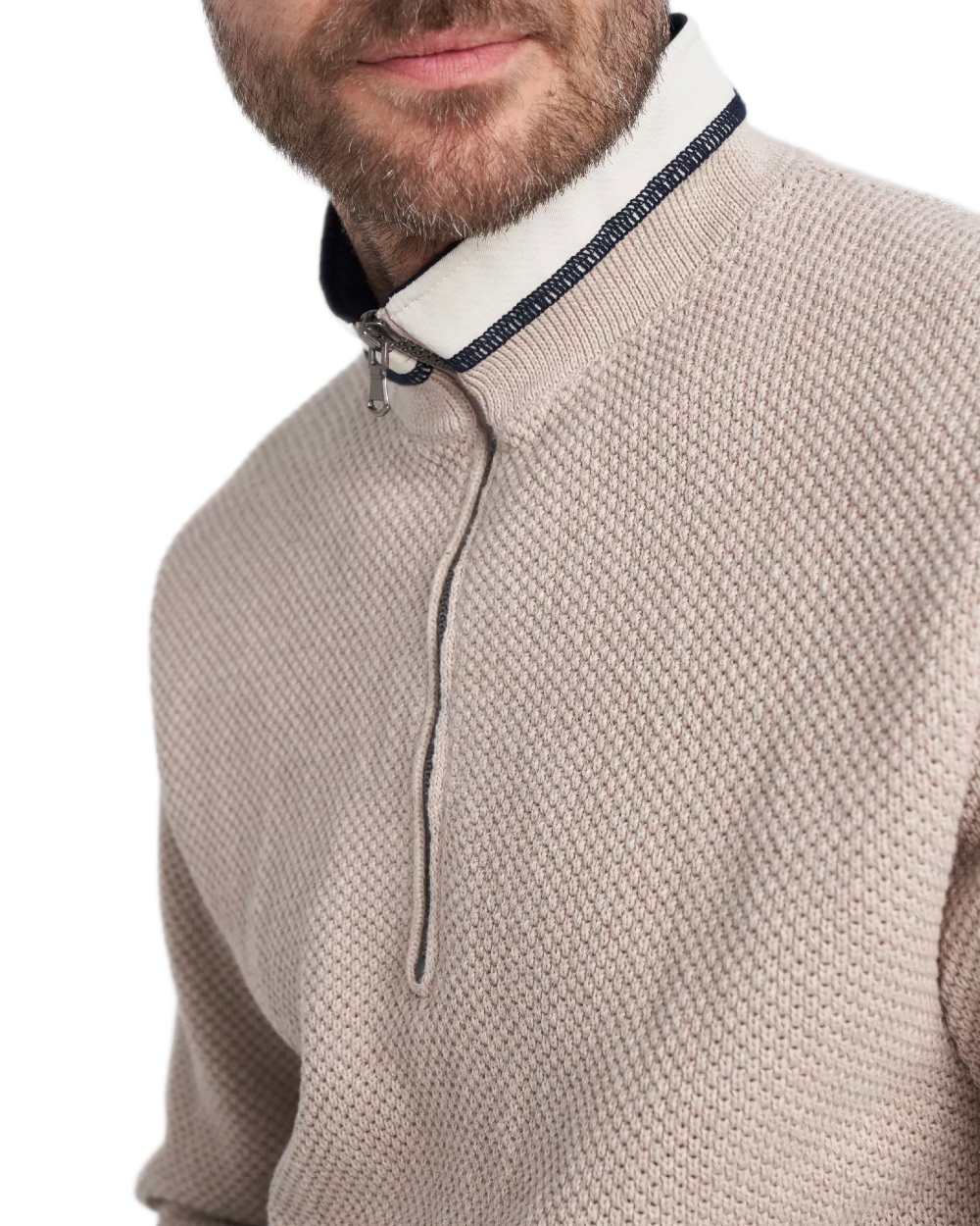 Khaki Coloured Holebrook Mens Classic Knitted Windproof Sweater on white background 