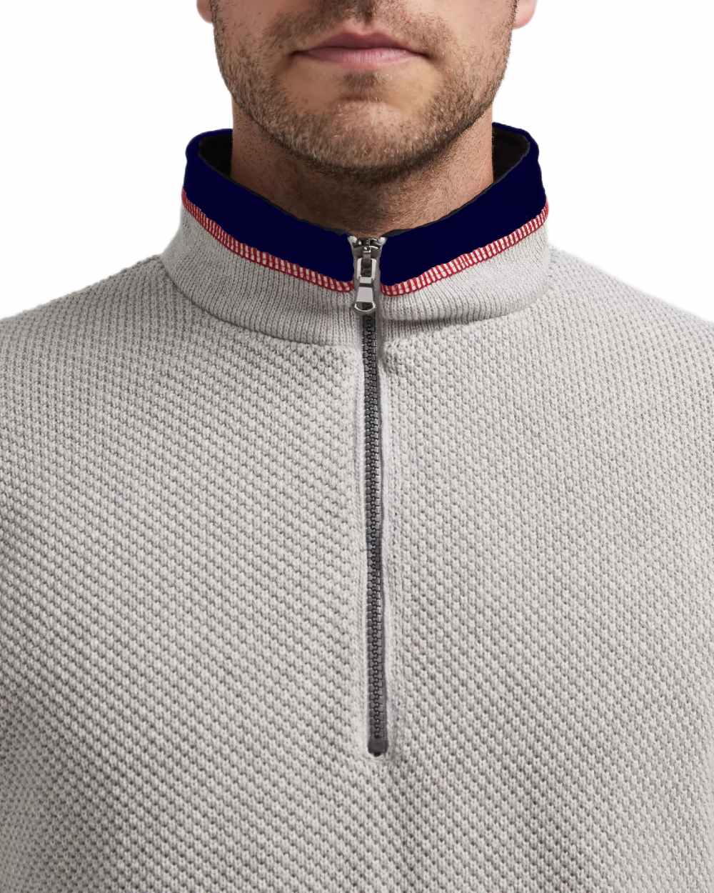 Light Grey Coloured Holebrook Mens Classic Knitted Windproof Sweater on white background 