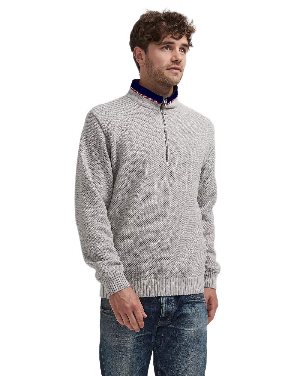 Light Grey Coloured Holebrook Mens Classic Knitted Windproof Sweater on white background 