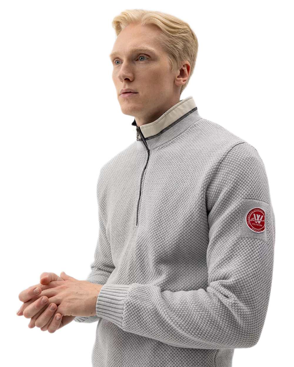 Marble Grey Coloured Holebrook Mens Classic Knitted Windproof Sweater on white background 