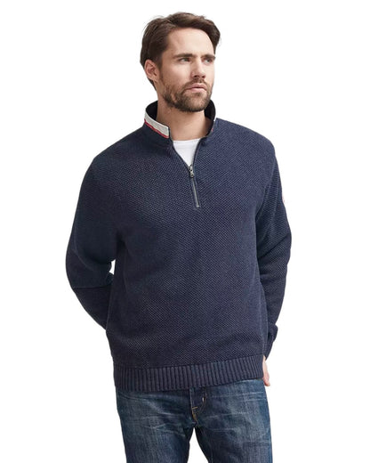 Navy Mel Coloured Holebrook Mens Classic Knitted Windproof Sweater on white background 