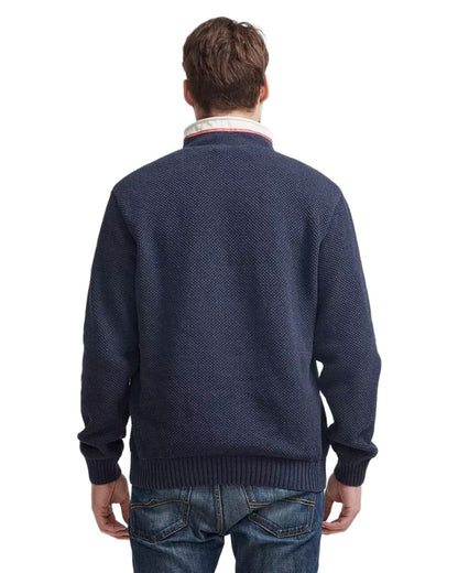 Navy Mel Coloured Holebrook Mens Classic Knitted Windproof Sweater on white background 