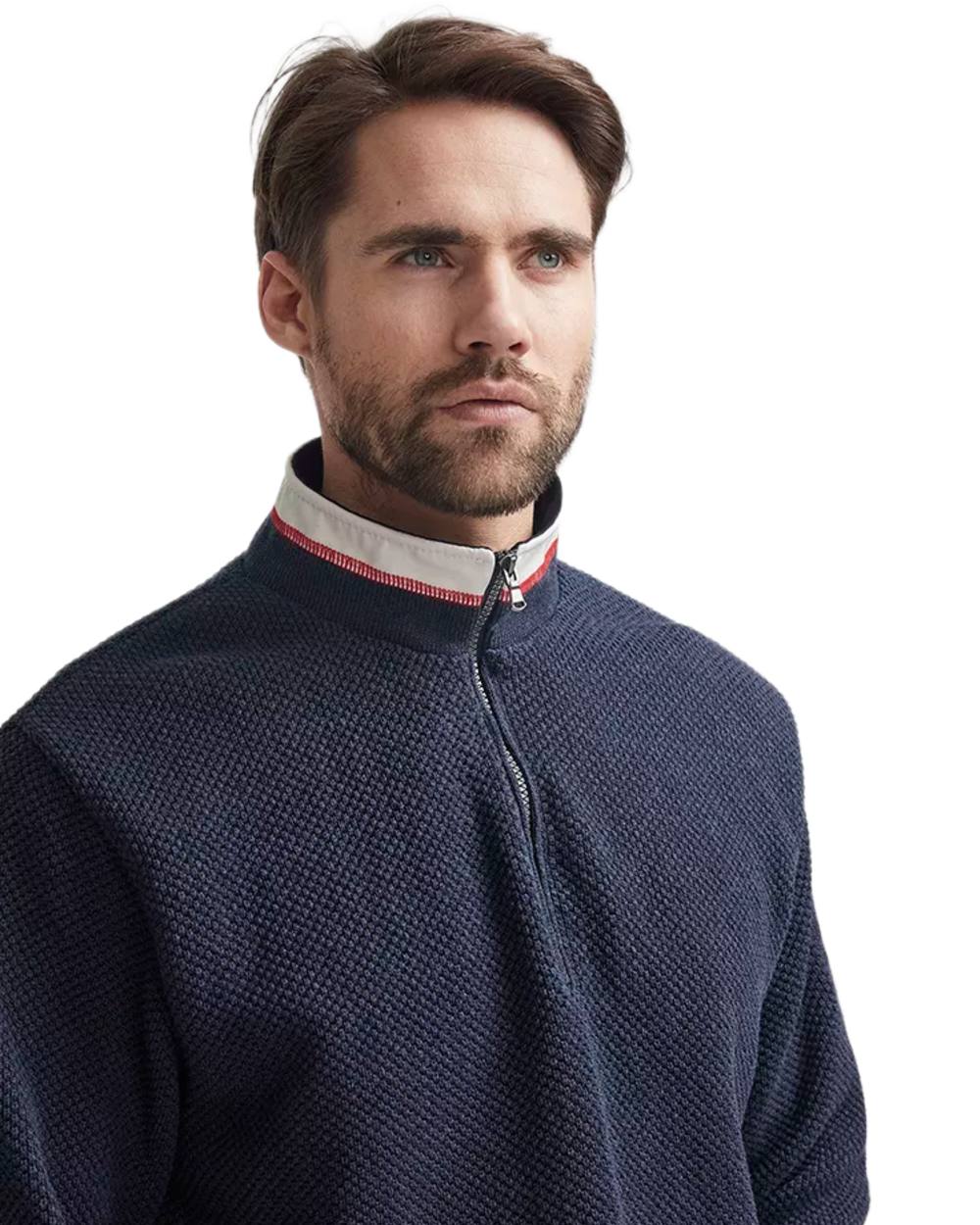 Navy Mel Coloured Holebrook Mens Classic Knitted Windproof Sweater on white background 