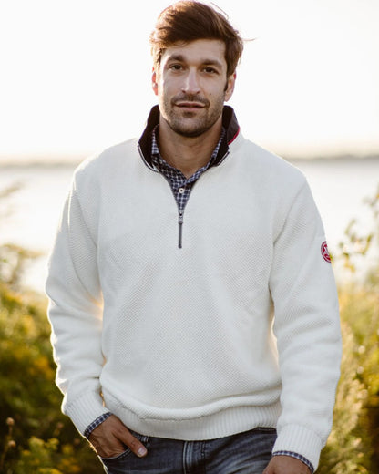 Off White Coloured Holebrook Mens Classic Knitted Windproof Sweater on outdoor background 