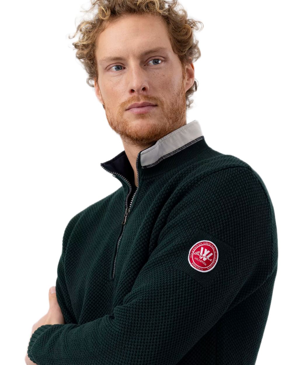 Pine Coloured Holebrook Mens Classic Knitted Windproof Sweater on white background 