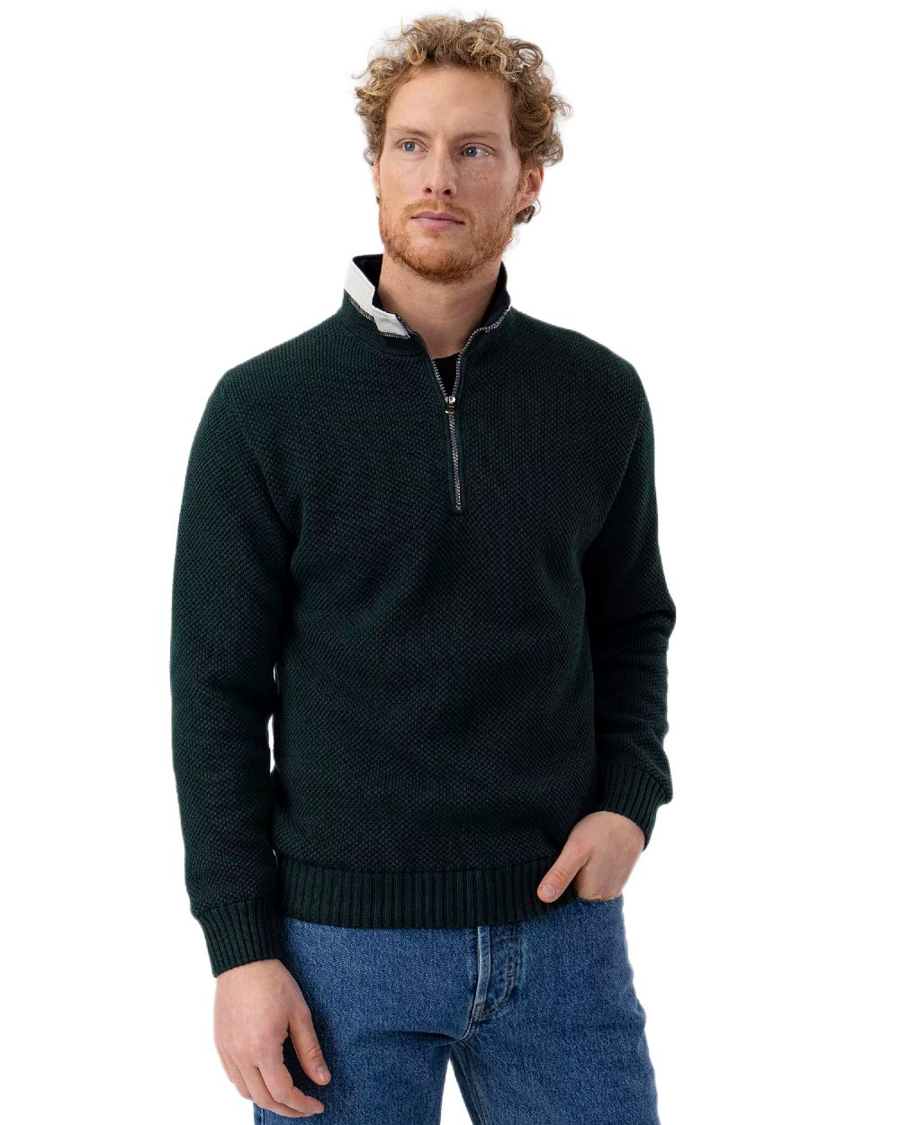 Pine Coloured Holebrook Mens Classic Knitted Windproof Sweater on white background 