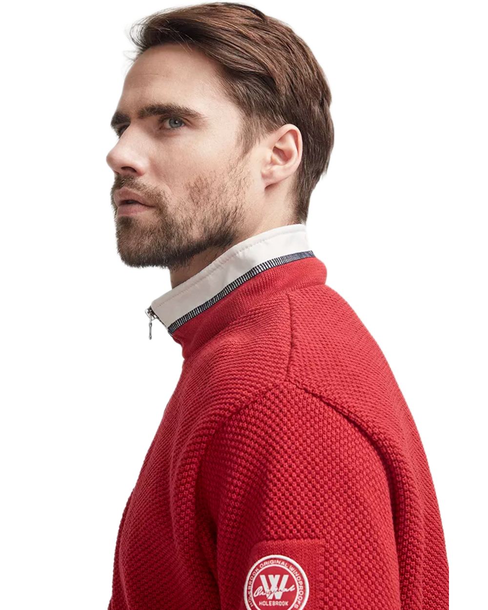 Red Coloured Holebrook Mens Classic Knitted Windproof Sweater on white background 