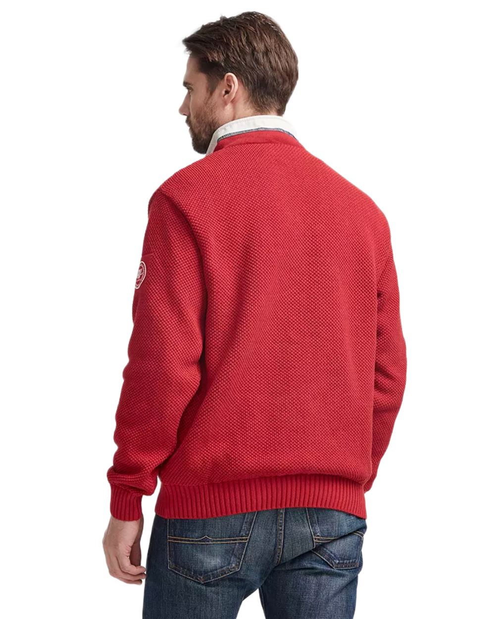 Red Coloured Holebrook Mens Classic Knitted Windproof Sweater on white background 