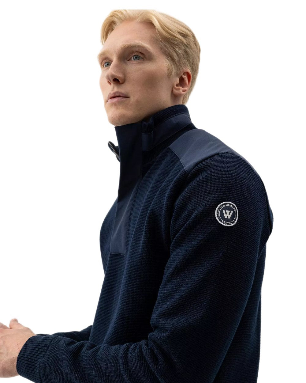 Navy Coloured Holebrook Mens Eskil T-Neck Knitted Windproof Sweater on white background 