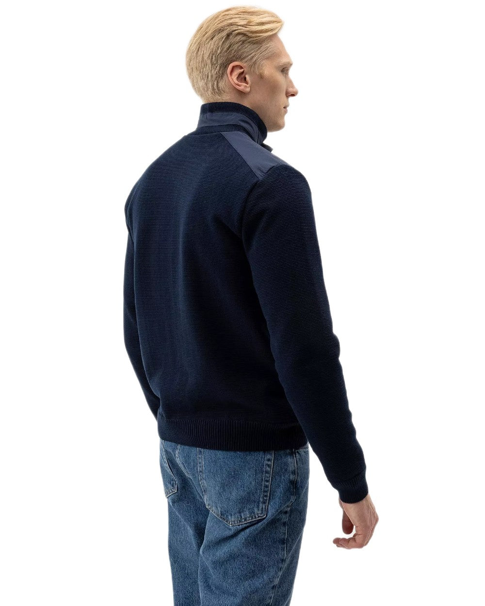 Navy Coloured Holebrook Mens Eskil T-Neck Knitted Windproof Sweater on white background 