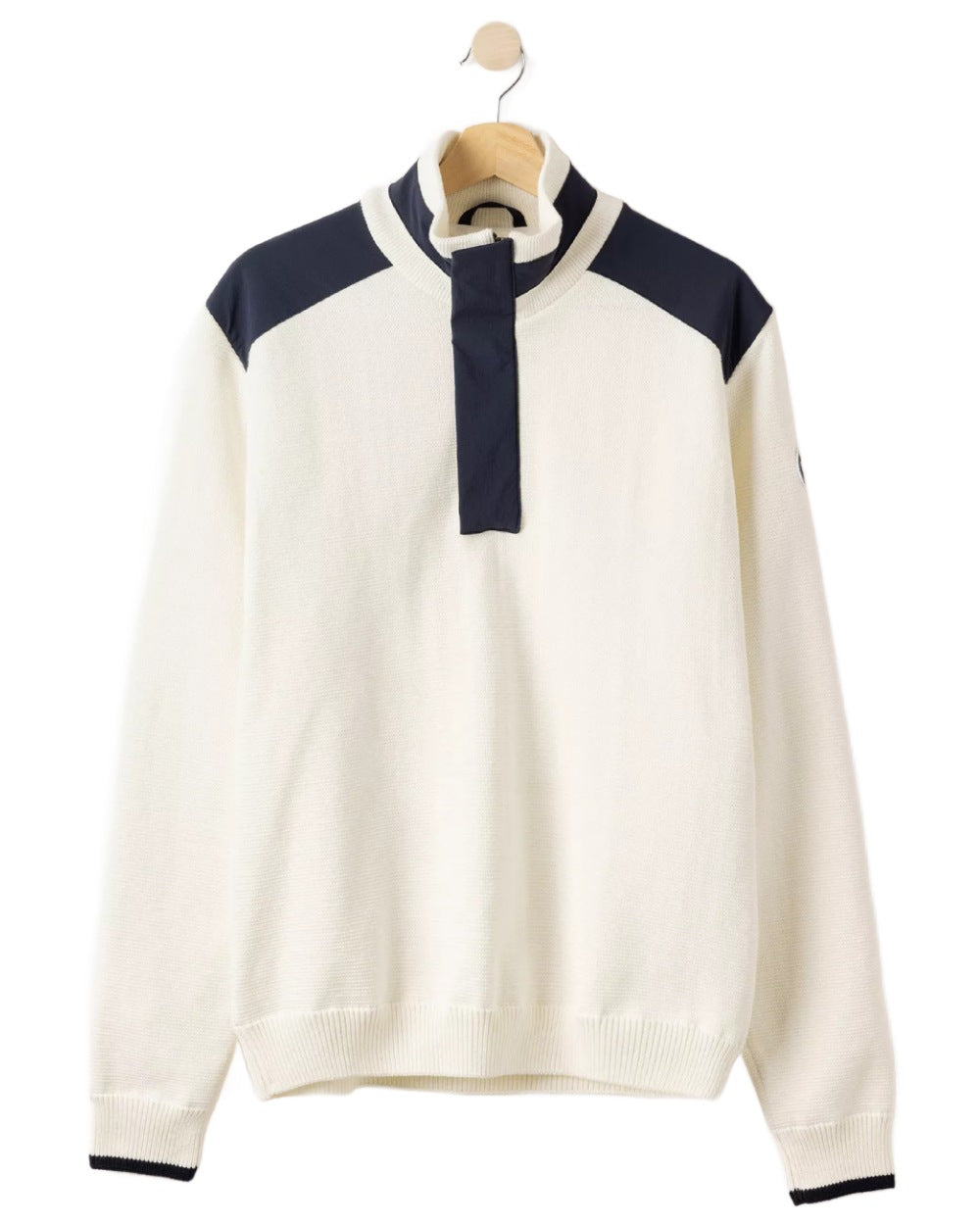Off White Coloured Holebrook Mens Eskil T-Neck Knitted Windproof Sweater on white background 
