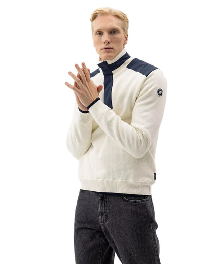 Off White Coloured Holebrook Mens Eskil T-Neck Knitted Windproof Sweater on white background 