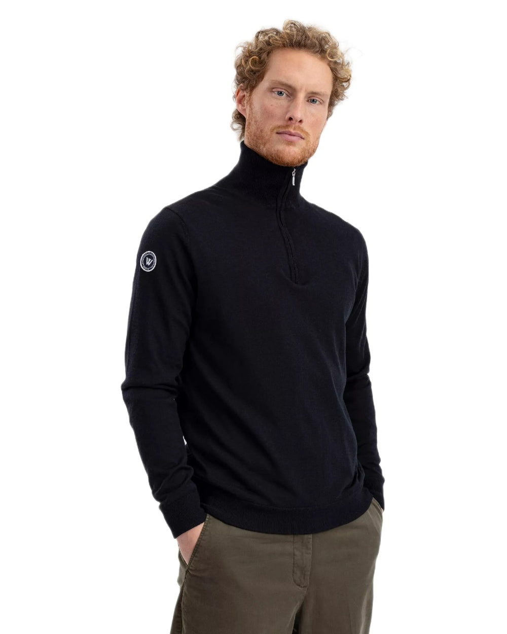 Black Coloured Holebrook Mens Jesper T-neck Knitted Windproof Sweater on white background 