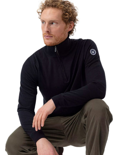 Black Coloured Holebrook Mens Jesper T-neck Knitted Windproof Sweater on white background 