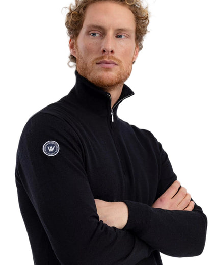 Black Coloured Holebrook Mens Jesper T-neck Knitted Windproof Sweater on white background 