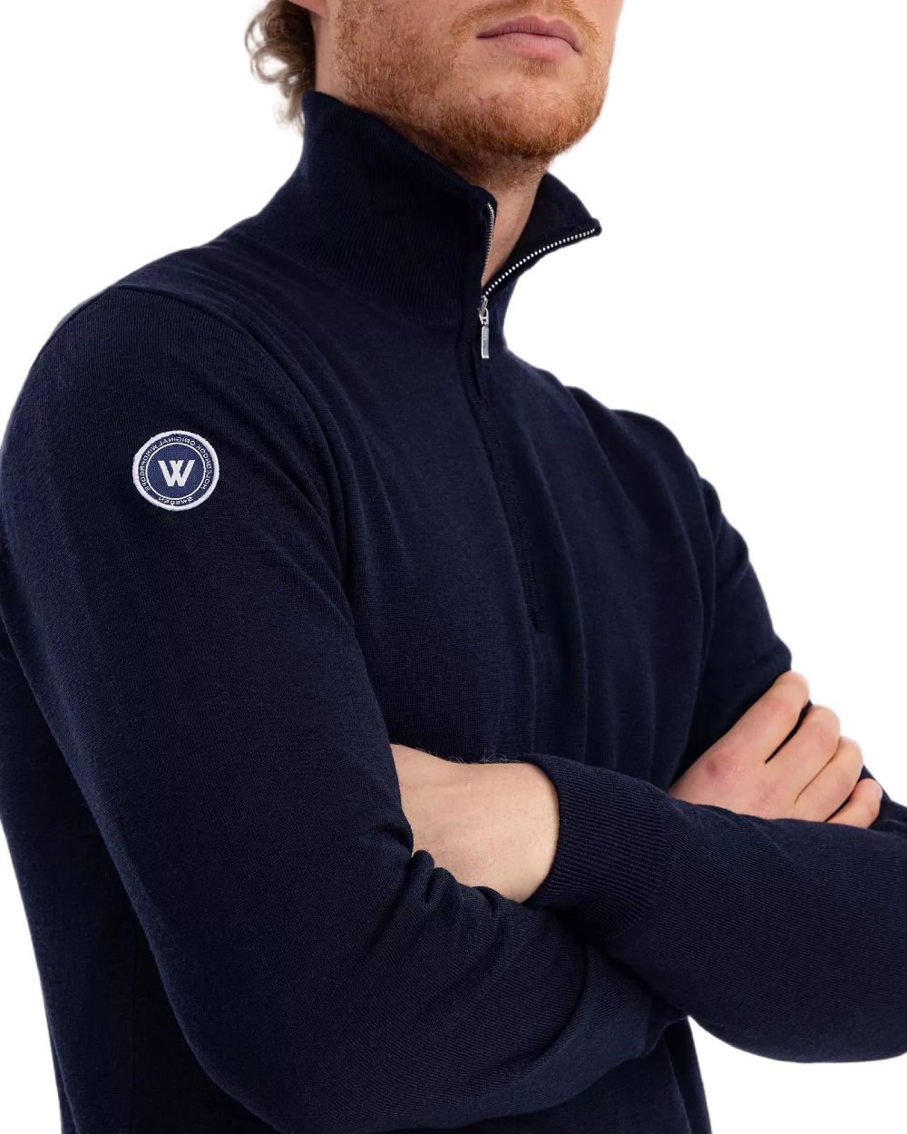 Dark Navy Coloured Holebrook Mens Jesper T-neck Knitted Windproof Sweater on white background 