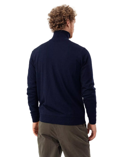 Dark Navy Coloured Holebrook Mens Jesper T-neck Knitted Windproof Sweater on white background 