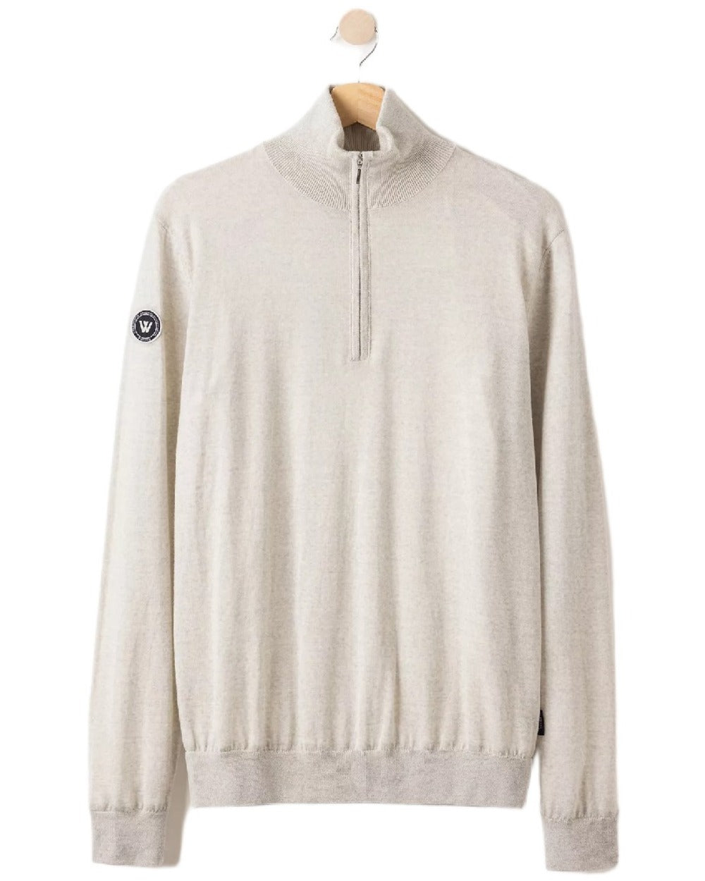 Light Grey Melange Coloured Holebrook Mens Jesper T-neck Knitted Windproof Sweater on white background 