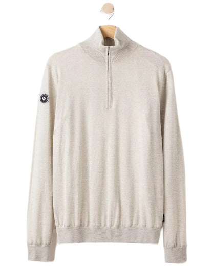 Light Grey Melange Coloured Holebrook Mens Jesper T-neck Knitted Windproof Sweater on white background 