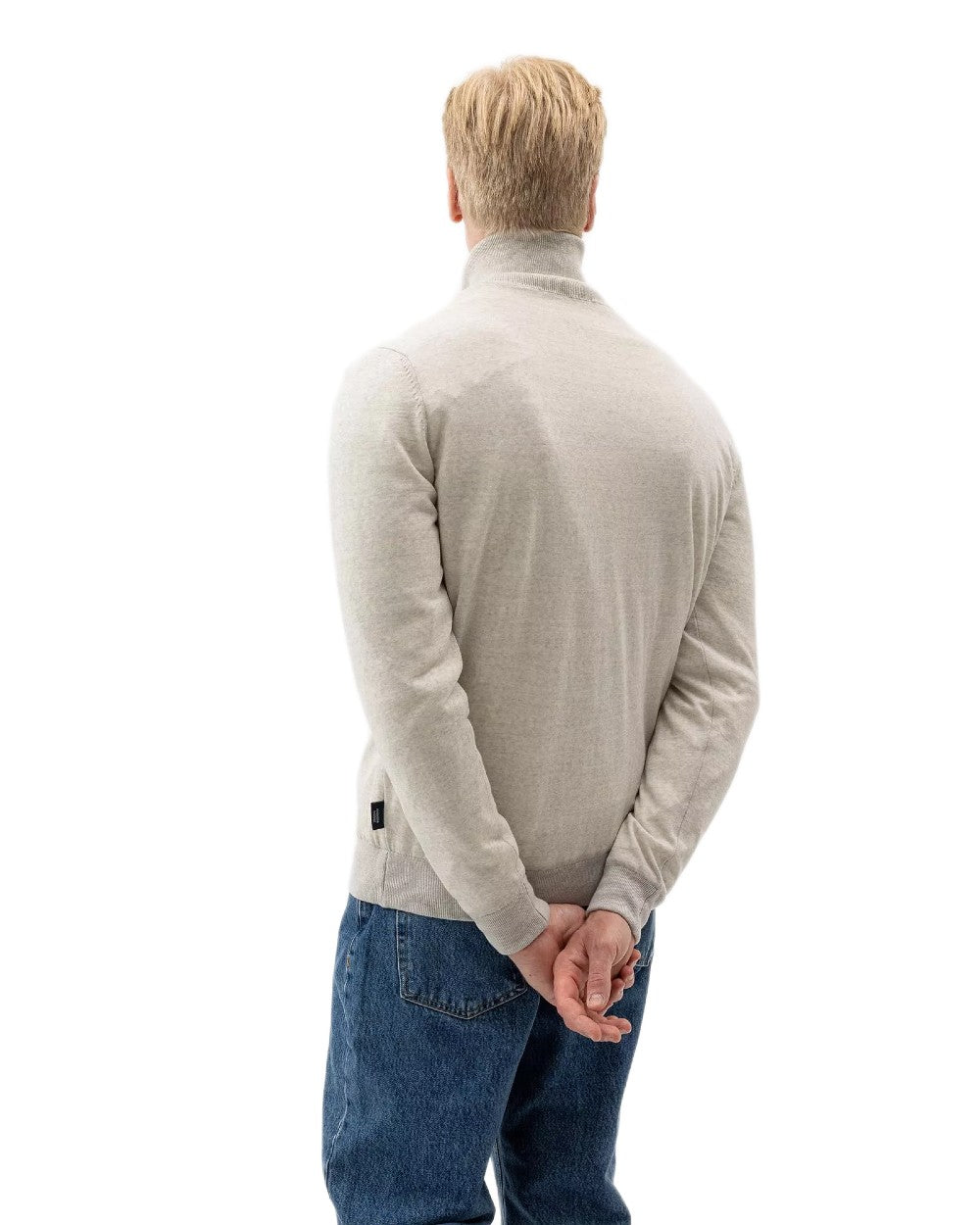 Light Grey Melange Coloured Holebrook Mens Jesper T-neck Knitted Windproof Sweater on white background 