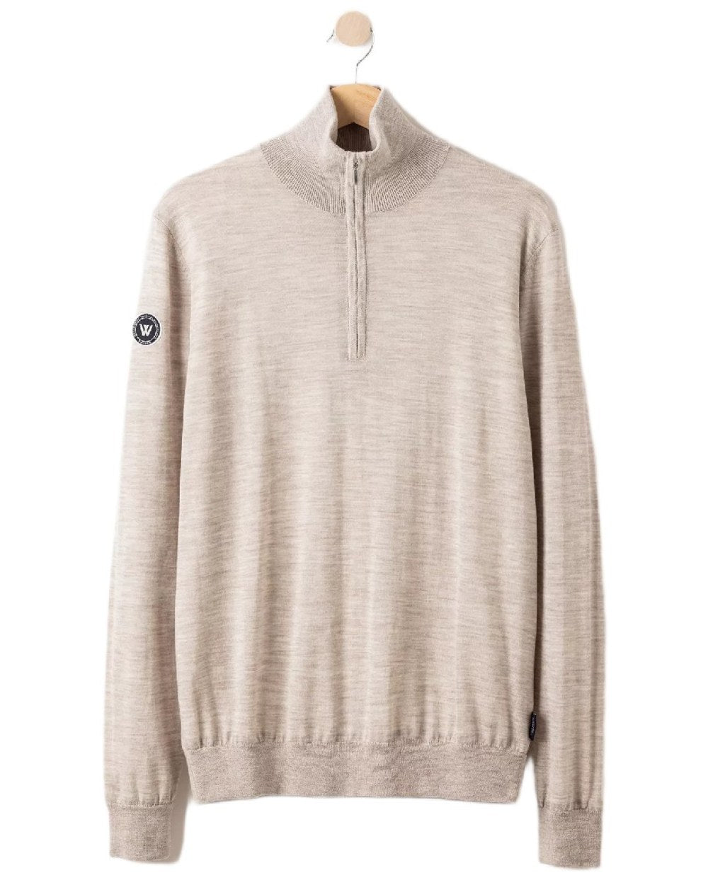 Sand Melange Coloured Holebrook Mens Jesper T-neck Knitted Windproof Sweater on white background 