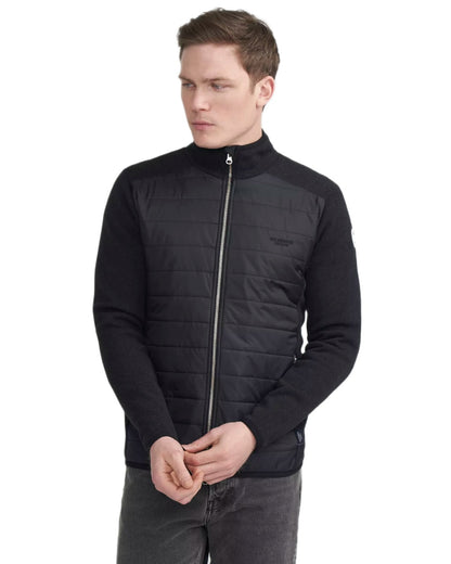 Black Mel Coloured Holebrook Mens Peder Knitted Wind-Lined Jacket on white background 