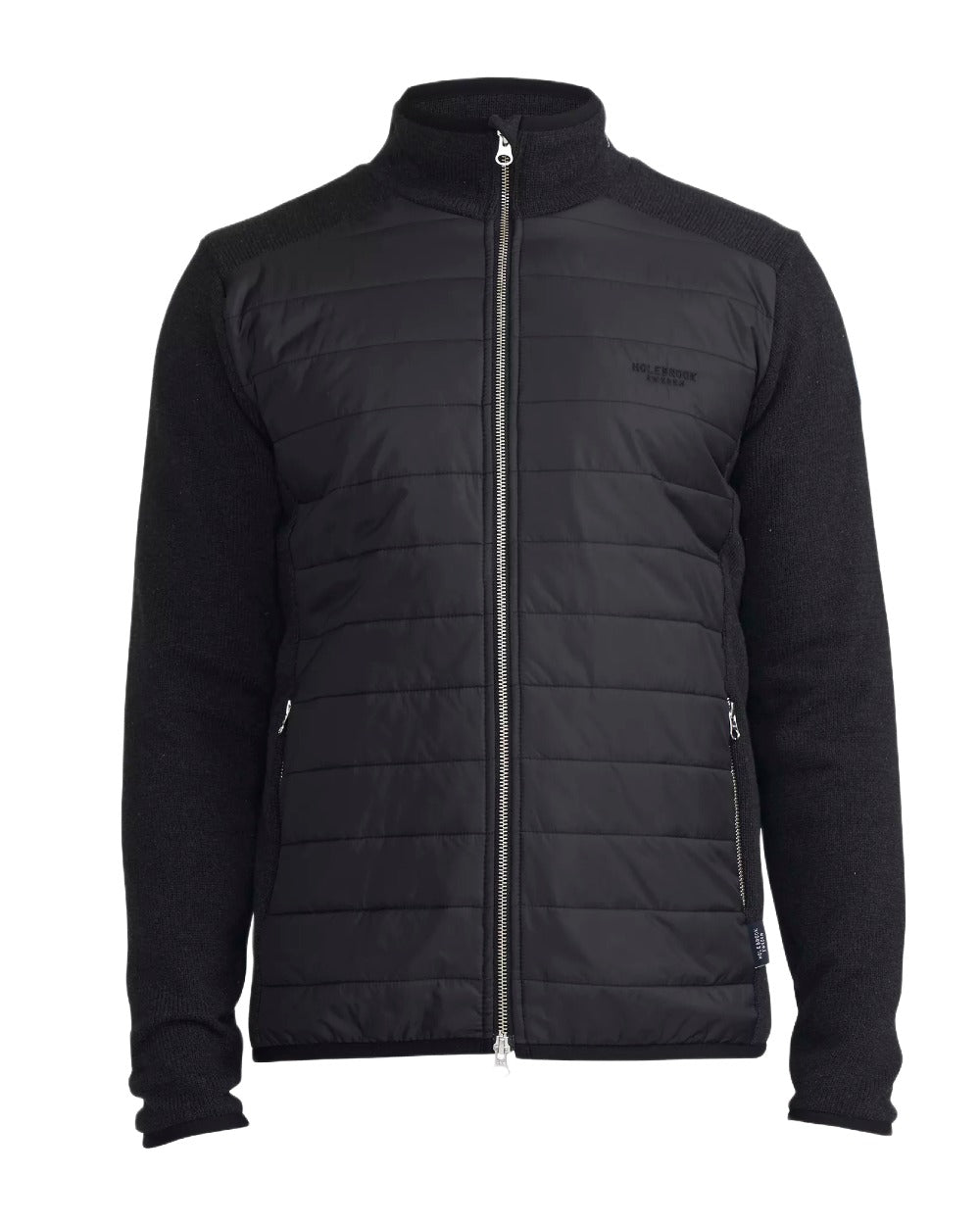 Black Mel Coloured Holebrook Mens Peder Knitted Wind-Lined Jacket on white background 