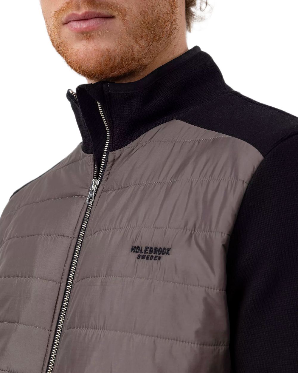 Black Mole Coloured Holebrook Mens Peder Knitted Wind-Lined Jacket on white background 