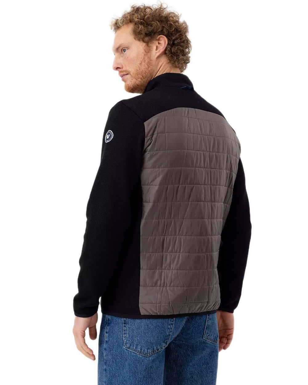 Black Mole Coloured Holebrook Mens Peder Knitted Wind-Lined Jacket on white background 
