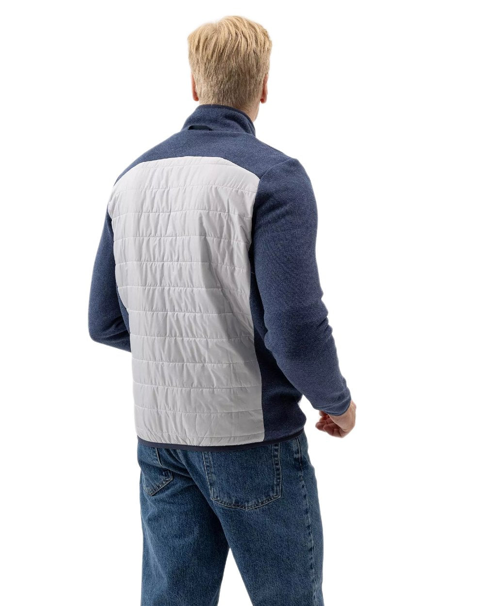 Chambray Marble Coloured Holebrook Mens Peder Knitted Wind-Lined Jacket on white background 