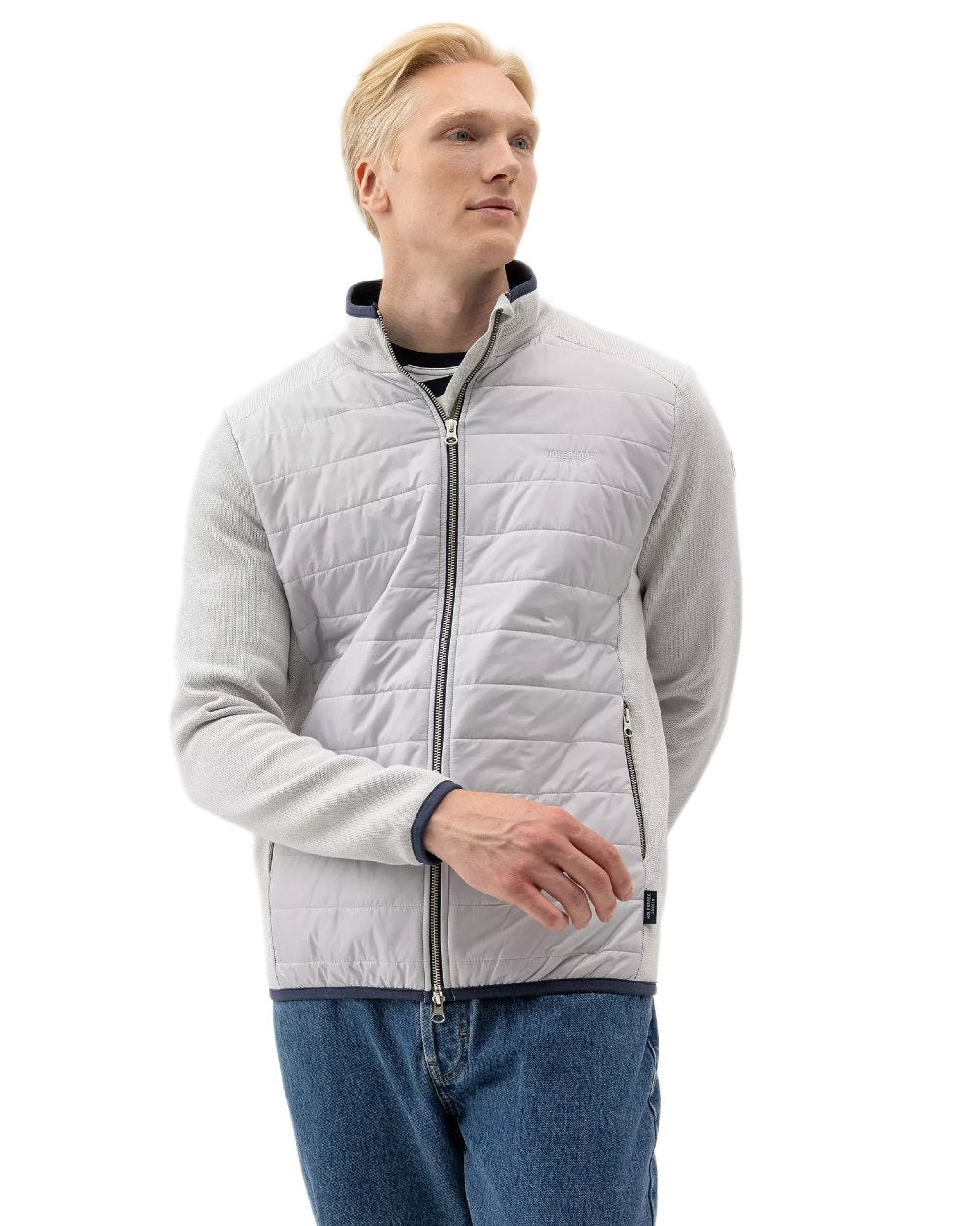 Marble Grey Coloured Holebrook Mens Peder Knitted Wind-Lined Jacket on white background 