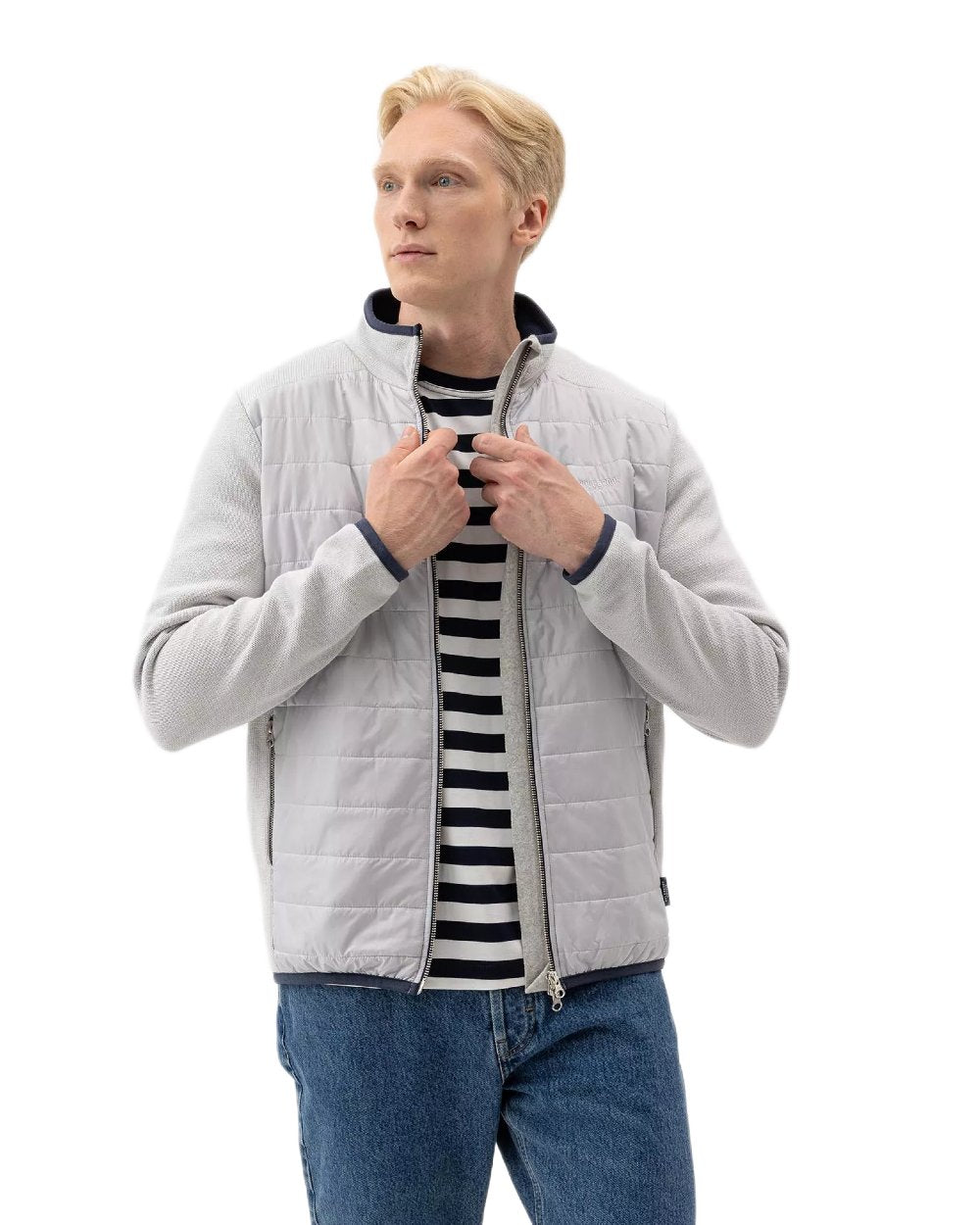 Marble Grey Coloured Holebrook Mens Peder Knitted Wind-Lined Jacket on white background 