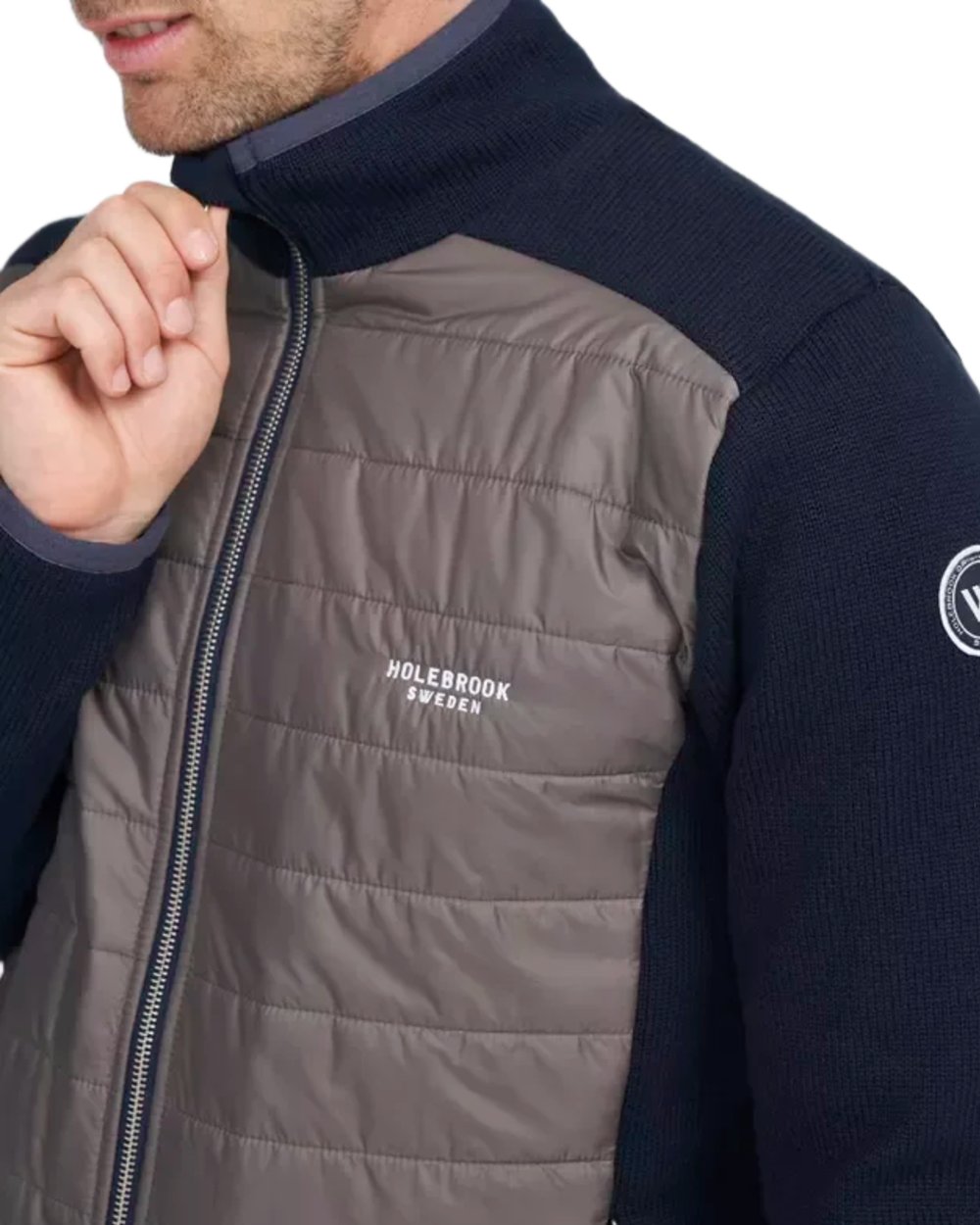 Navy Mole Coloured Holebrook Mens Peder Knitted Wind-Lined Jacket on white background 
