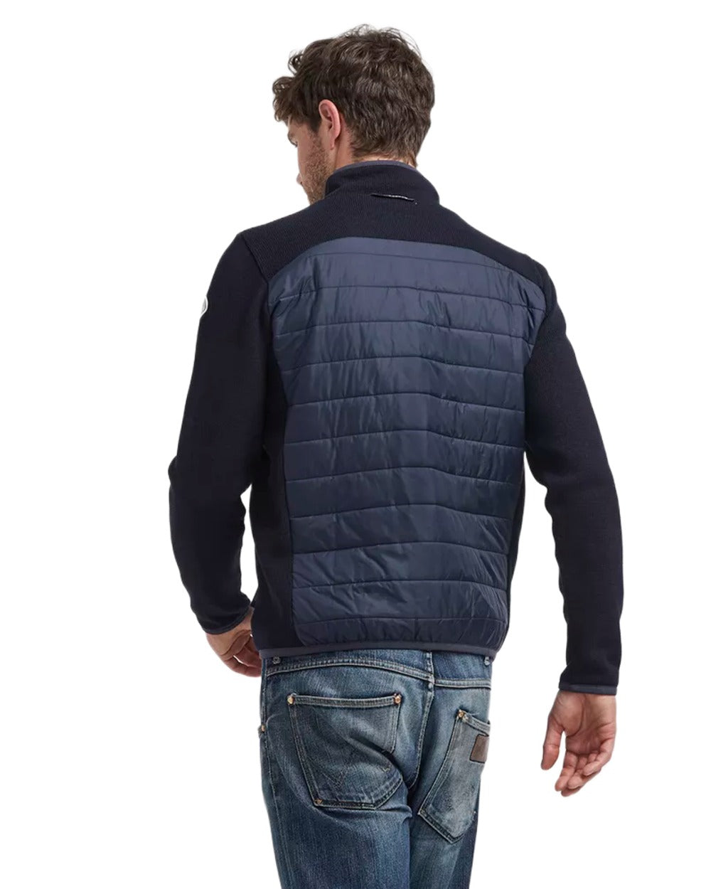 Navy Coloured Holebrook Mens Peder Knitted Wind-Lined Jacket on white background 
