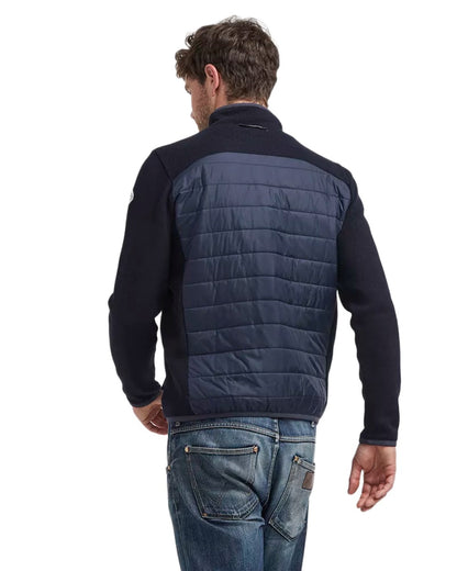 Navy Coloured Holebrook Mens Peder Knitted Wind-Lined Jacket on white background 