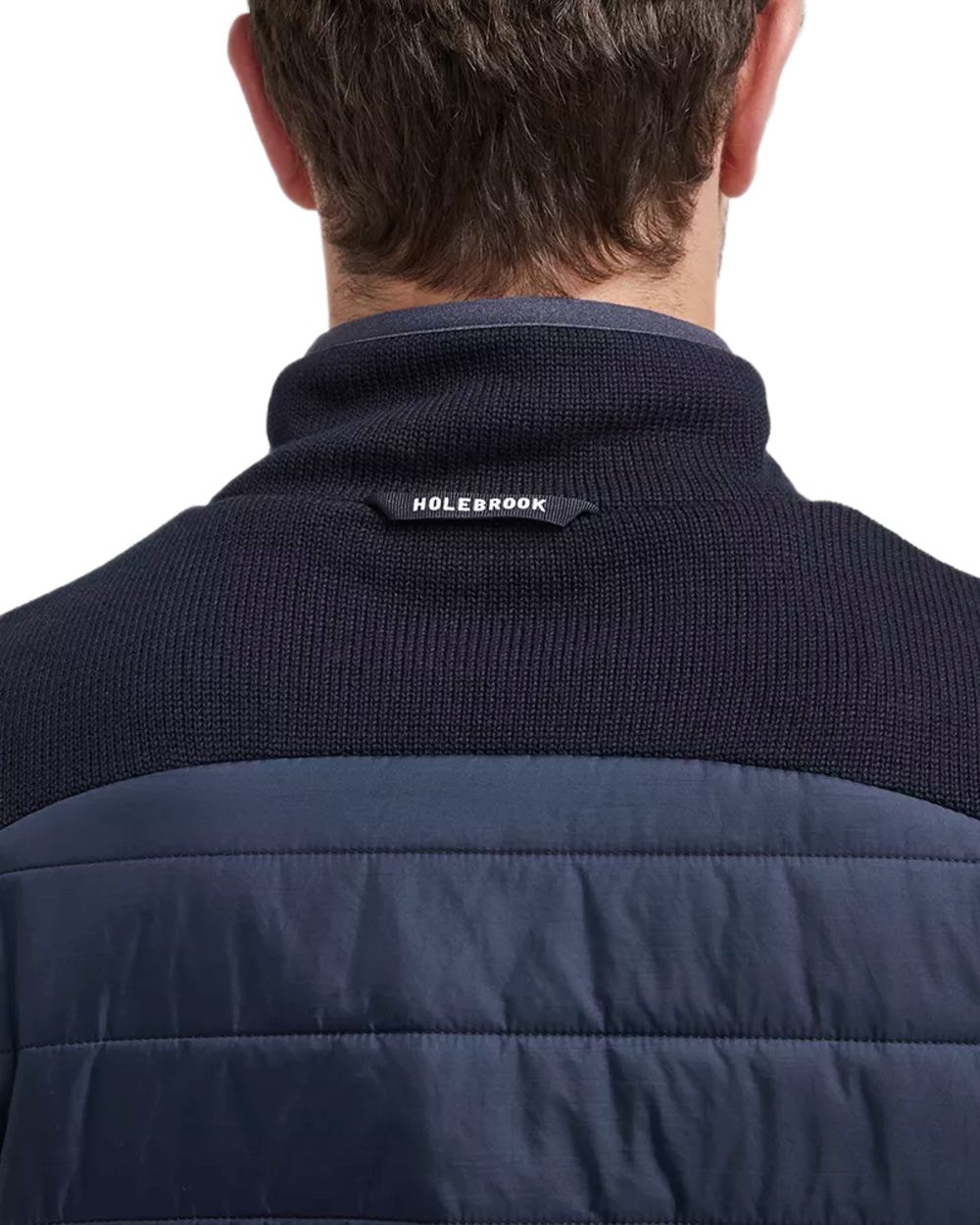 Navy Coloured Holebrook Mens Peder Knitted Wind-Lined Jacket on white background 