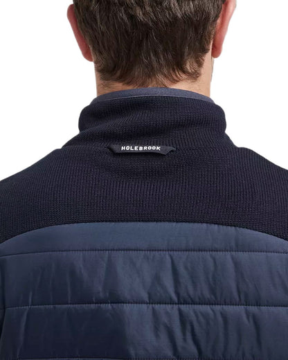 Navy Coloured Holebrook Mens Peder Knitted Wind-Lined Jacket on white background 