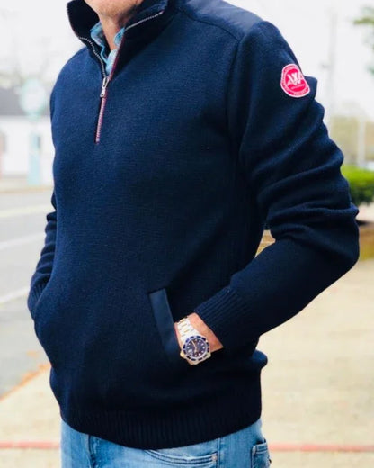 Navy Coloured Holebrook Mens Peter Quarter Zip Windproof Sweater on white background 