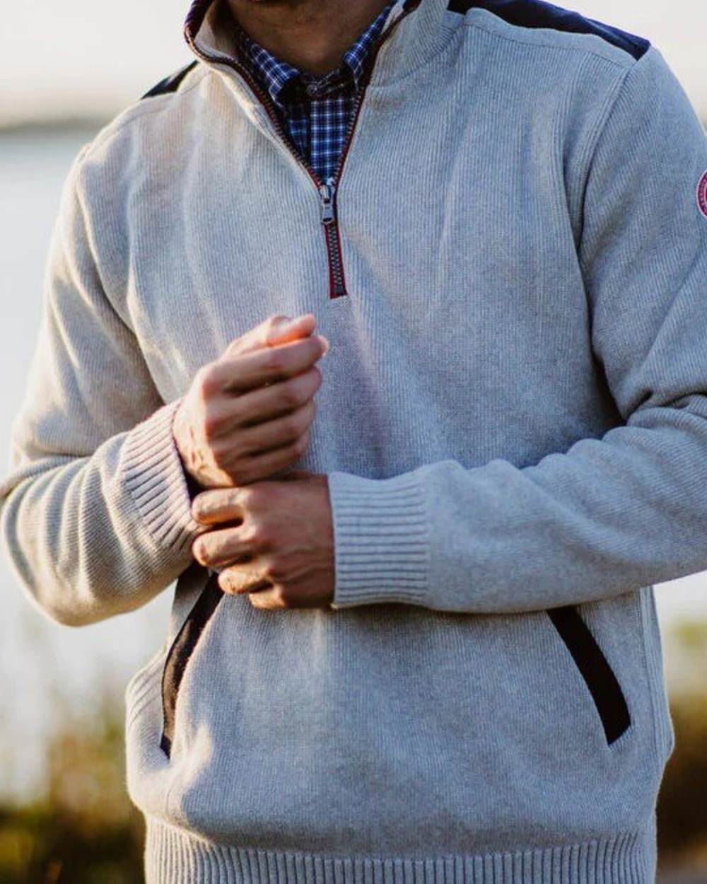Light Grey Coloured Holebrook Mens Peter Quater Zip Windproof Sweater on white background 