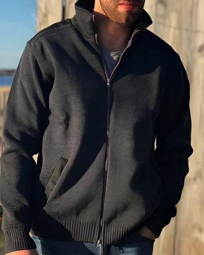 Anthracite Mel Coloured Holebrook Mens Peter Wool Full Zip Windproof Jacket on outdoor background 