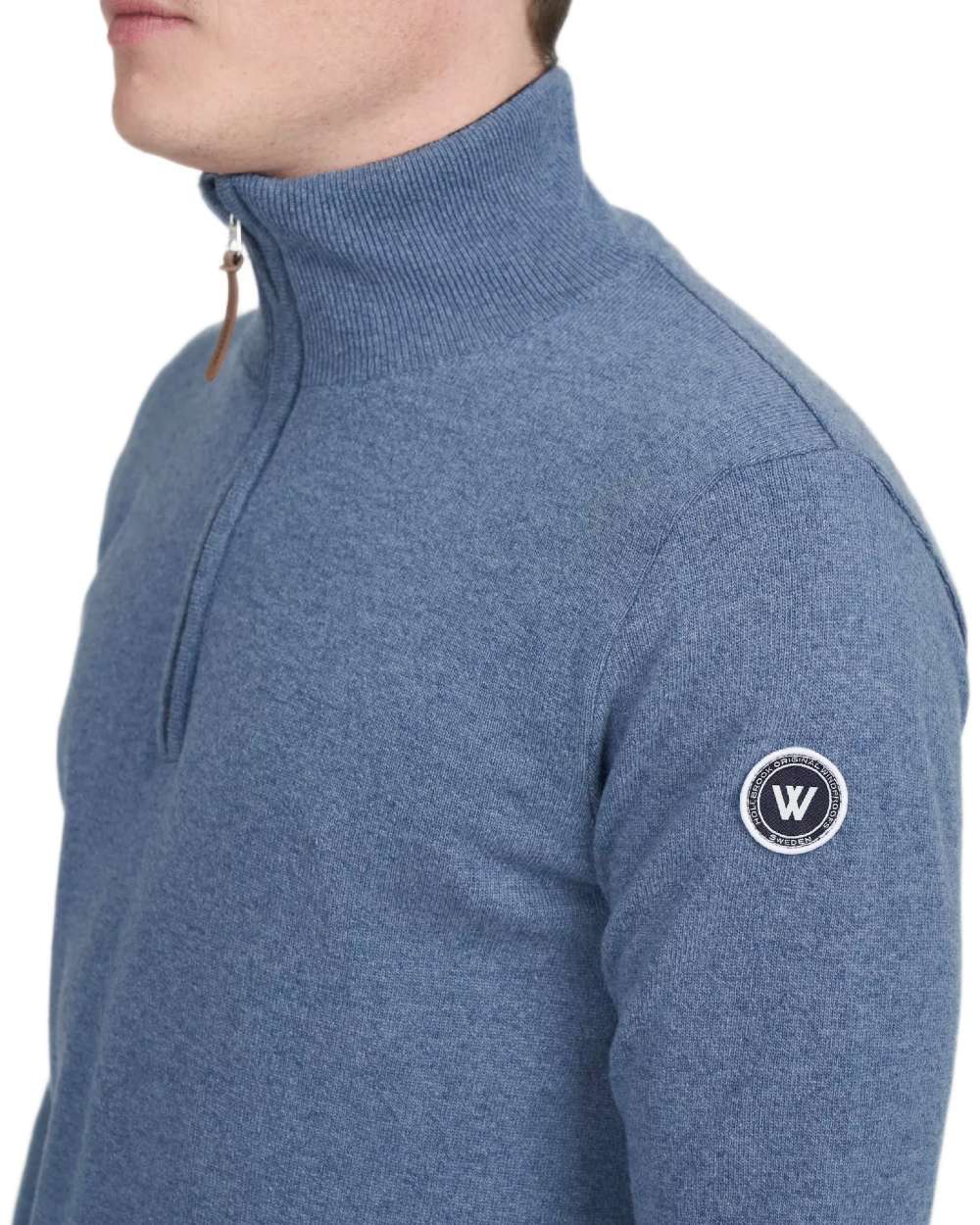 Fade Blue Coloured Holebrook Mens Stellan T-neck Knitted Windproof Sweater on white background 
