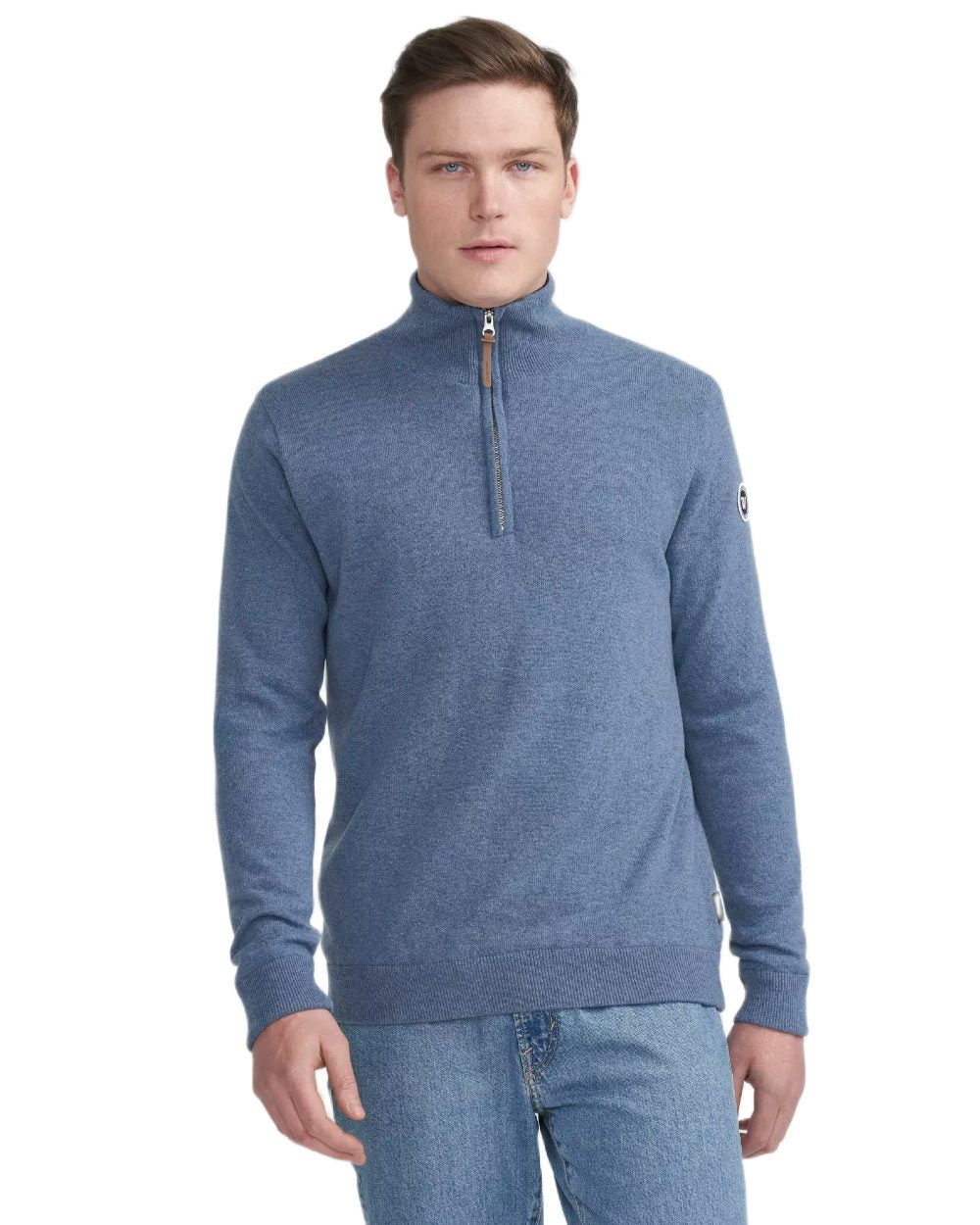 Fade Blue Coloured Holebrook Mens Stellan T-neck Knitted Windproof Sweater on white background 