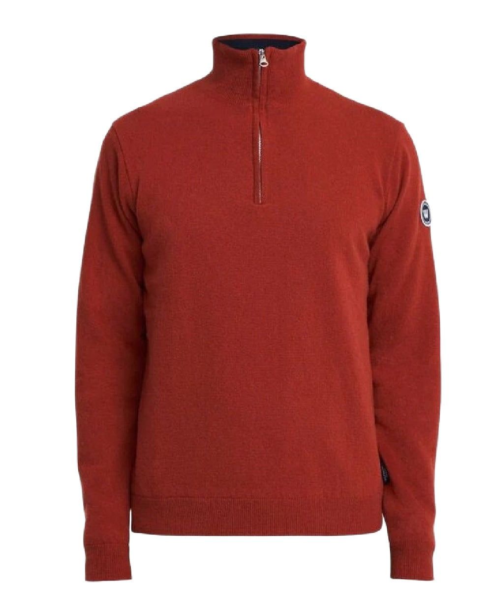Maple Red Colour Coloured Holebrook Mens Stellan T-neck Knitted Windproof Sweater on white background 
