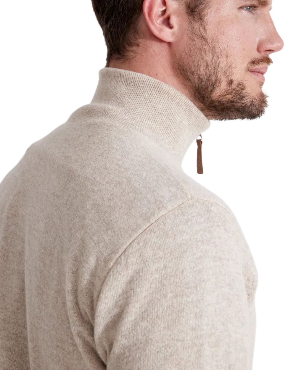 Sand Colour Coloured Holebrook Mens Stellan T-neck Knitted Windproof Sweater on white background 