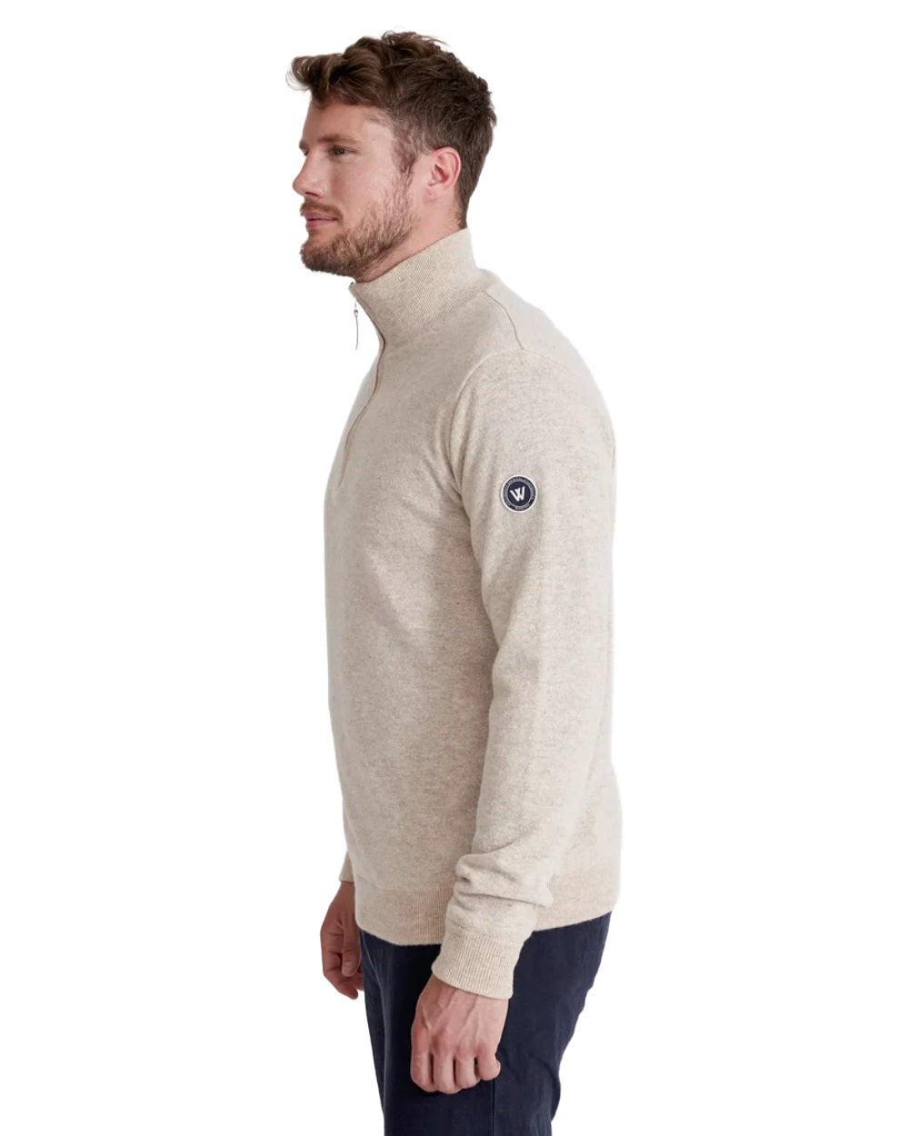 Sand Colour Coloured Holebrook Mens Stellan T-neck Knitted Windproof Sweater on white background 