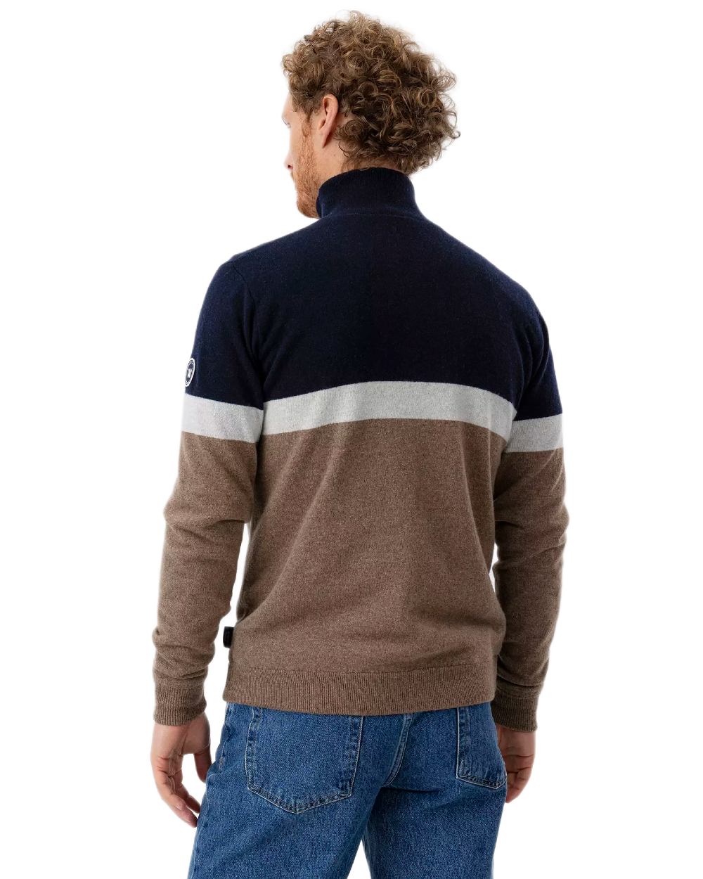 Walnut Multi Colour Coloured Holebrook Mens Stellan T-neck Knitted Windproof Sweater on white background 
