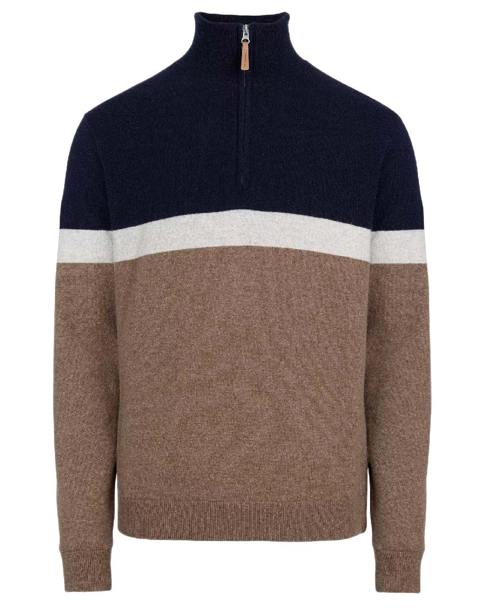 Walnut Multi Colour Coloured Holebrook Mens Stellan T-neck Knitted Windproof Sweater on white background 