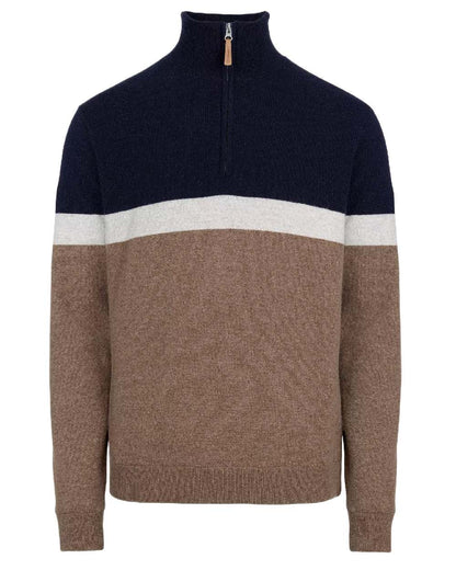 Walnut Multi Colour Coloured Holebrook Mens Stellan T-neck Knitted Windproof Sweater on white background 